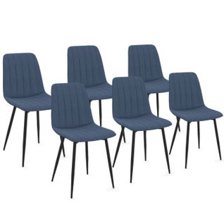 Lot De 6 Chaises Mira En Tissu Bleu Pour Salle à Manger