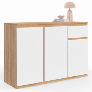 Buffet 100 Cm Tomi 3 Portes Et 1 Tiroir Blanc Et Bois