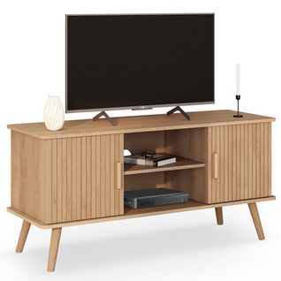 Meuble TV 110 Cm Juliette 2 Portes Lattes Tasseau Bois Coloris Chêne