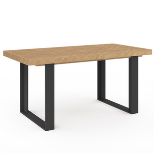 Table à Manger Extensible Rectangle Cassius 4-8 Personnes Effet Chevrons Et Pieds Noirs 160-200 Cm