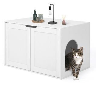 Maison De Toilette Chat - Cache-litière Avec Doubles Portes Blanc