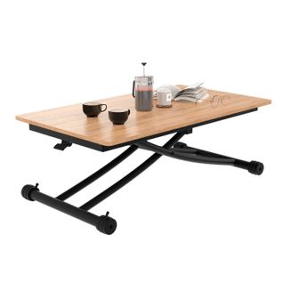 Table Basse Fixe Relevable En Table à Manger Rectangulaire Urbana Plateau Façon Hêtre Pied Noir Desi