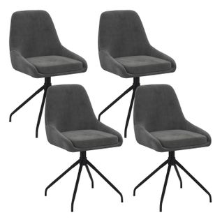 Lot De 4 Chaises Pivotantes Thalya En Velours Gris Foncé Avec Accoudoirs
