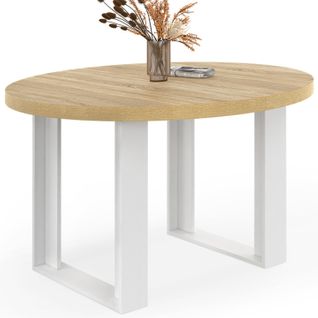 Table à Manger Fixe Ronde Phoenix 4 Personnes Bois Et Blanc 110 Cm