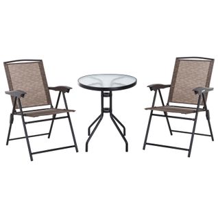 Ens. De Jardin 3 Pièces 2 Chaises Inclinables Pliables + Table Ronde Chocolat