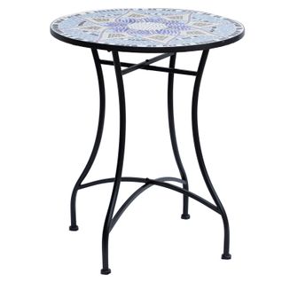 Table Ronde Style Fer Forgé Bistro Plateau Mosaïque