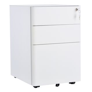 Caisson De Bureau 3 Tiroirs Verrouillables Acier Blanc