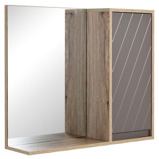 Miroir De Salle De Bain Avec Étagère Et Placard Panneaux Particules Chêne Clair Gris