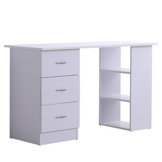 Bureau Informatique 3 Tiroirs 2 Étagères Aspect Bois