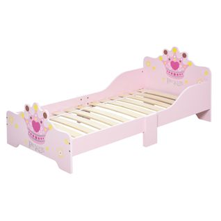 Lit D'enfant Design Princesse Motif Couronne - Sommier à Lattes Inclus - Mdf Contre-plaqué Rose