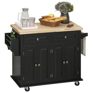 Desserte De Cuisine Multi-rangements Mdf Noir Hévéa