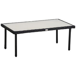 Table Basse De Jardin Plateau Verre Trempé Résine Tressée
