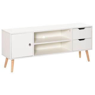 Meuble TV Style Scandinave Pieds Pin Massif Blanc