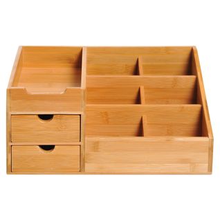 Organiseur De Bureau - 7 Compartiments, 2 Tiroirs - Bambou