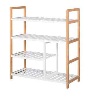Etagère à Chaussures 4 Niveaux Bois De Pin Étagères à Lattes Mdf Blanc