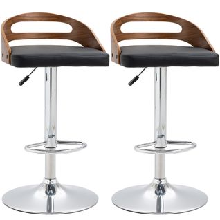 Lot De 2 Tabourets De Bar Design Réglable Noir Aspect Bois