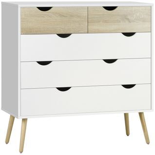 Commode 5 Tiroirs Design Scandinave Blanc Aspect Chêne Clair