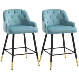 Lot De 2 Tabourets De Bar Design Chesterfield Effet Capitonné Bleu