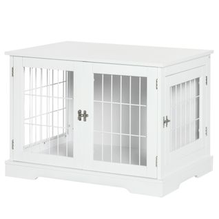 Cage Pour Chien Animaux Table D'appoint 2 En 1 Blanc