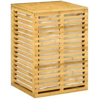 Panier à Linge Bambou Sac Amovible Polyester Beige