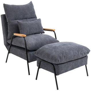 Fauteuil Lounge Néo-rétro Inclinable Avec Repose-pied Velours Cotelé Gris