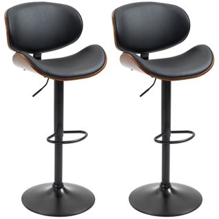 Lot De 2 Tabourets De Bar Design Contemporain Bois Pu