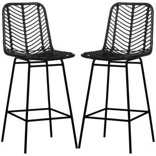 Lot De 2 Tabourets De Bar Style Colonial Résine Aspect Rotin