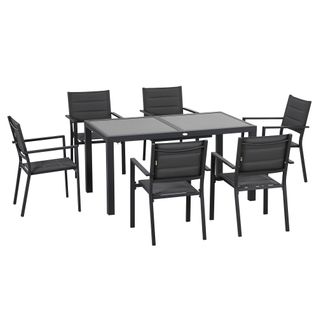 Ensemble De Jardin 6 Personnes Table Extensible Plateau Verre Trempé Gris