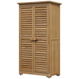 Armoire De Jardin Portes Persiennes 2 Étagères Sapin Pré-huilé