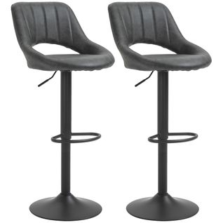 Lot De 2 Tabourets De Bar Avec Repose-pieds Revêtement Synthétique Noir