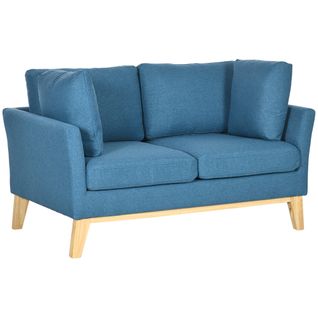 Canapé 2 Places Style Scandinave Tissu Aspect Lin Bleu