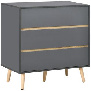 Commode 3 Tiroirs Design Scandinave Gris Aspect Bois Clair