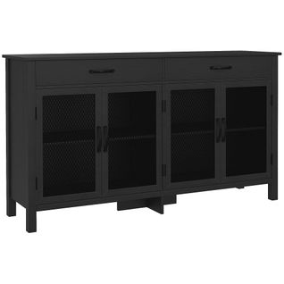 Buffet Design Industriel - 4 Portes, 2 Étagères, 2 Tiroirs - Noir