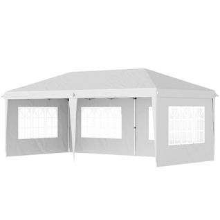 Tonnelle Pop Up Pliante 5,85l x 2,95l m - Barnum Pliable - 4 Fenêtres - Acier Oxford Blanc