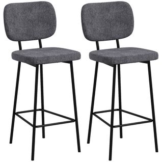 Lot De 2 Tabourets De Bar Style Néo-rétro Piètement Acier Repose-pied Tissu Gris