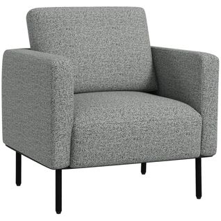 Fauteuil Style Contemporain Métal Noir Tissu Gris Chiné