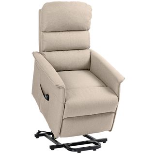 Fauteuil Releveur Inclinable Massant Chauffant Télécommandes Roulettes Tissu Beige Chiné