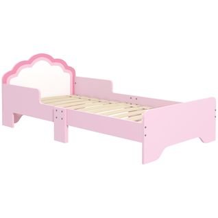 Lit Enfant Design Girly Motif Nuage Avec Sommier à Lattes Rose Blanc