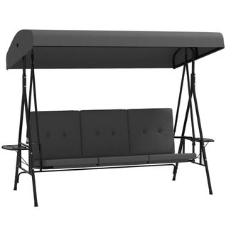 Balancelle De Jardin 3 Places Grand Confort Anthracite Avec Tablettes