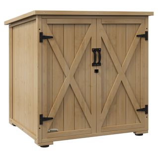 Armoire De Jardin 2 Portes Croisillons Étagère Toit Bitumé Bois