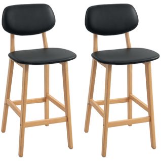 Lot De 2 Tabourets De Bar Style Néo-rétro Bois Synthétique Noir