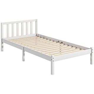 Lit Simple Design - Tête De Lit, Sommier Inclus - Dim. 198l X 96l X 70h Cm - Bois Blanc