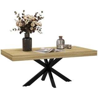 Table Basse Rectangulaire Design Industriel Métal Noir Aspect Chêne Clair