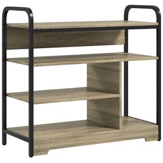 Meuble à Chaussures 4 Niv. Style Industriel Métal Noir Aspect Chêne Clair