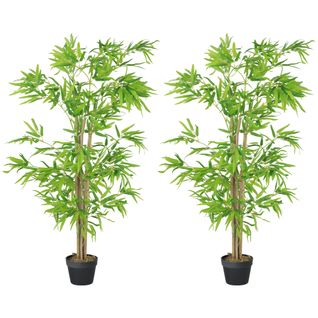 Lot De 2 Bambous Artificiels Hauteur 1,5 M 644 Feuilless et Lichen Denses Réalistes Pot Inclus Noir