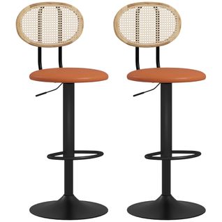 Lot De 2 Tabourets De Bar Design Néo-rétro Réglable Pivotant Acier Pu Rotin