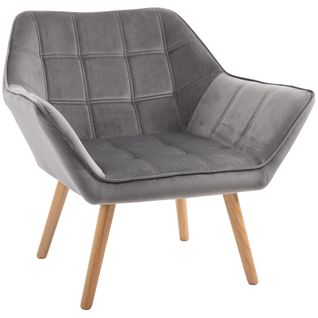 Fauteuil Salon Design Scandinave Enveloppant Bois Velours Effet Capitonné