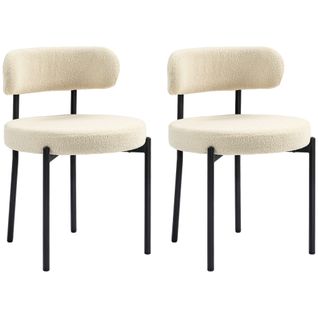 Lot De 2 Chaises De Salon Style Néo-rétro Acier Noir Effet Laine Bouclée