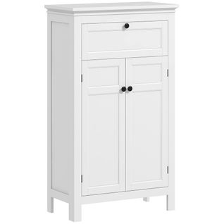 Meuble Bas Salle De Bain Style Classique Chic 2 Portes 2 Étagères Tiroir Blanc