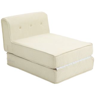 Matelas Lit Fauteuil Futon Chauffeuse Pliable L.195 Cm Velours Côtelé Crème